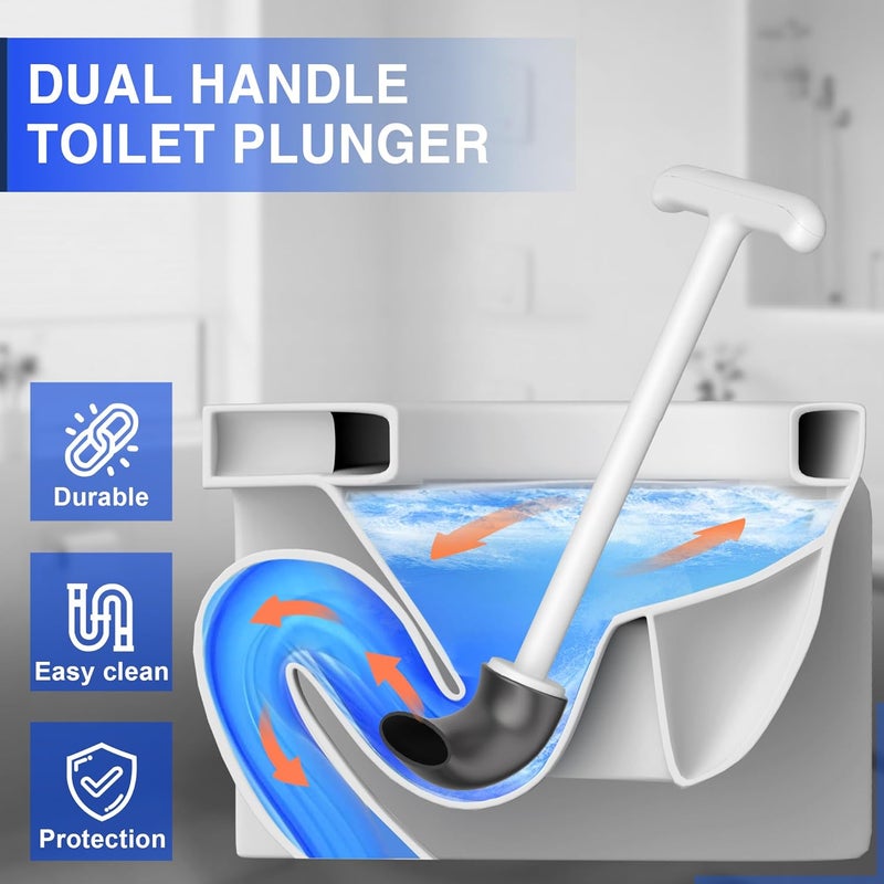 Cinola Upgraded Toilet Plunger with Holder, Wall Mounted Toilet Bowl Plunger with Hideaway Caddy, Dual Handle Plunger for Bathroom Built-in Drip Tray, White - Image 2